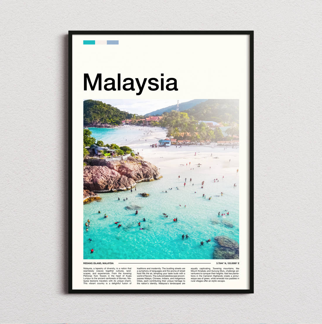 Malaysia Swimmers In Turquoise Water Travel Print framed and photographed straight on