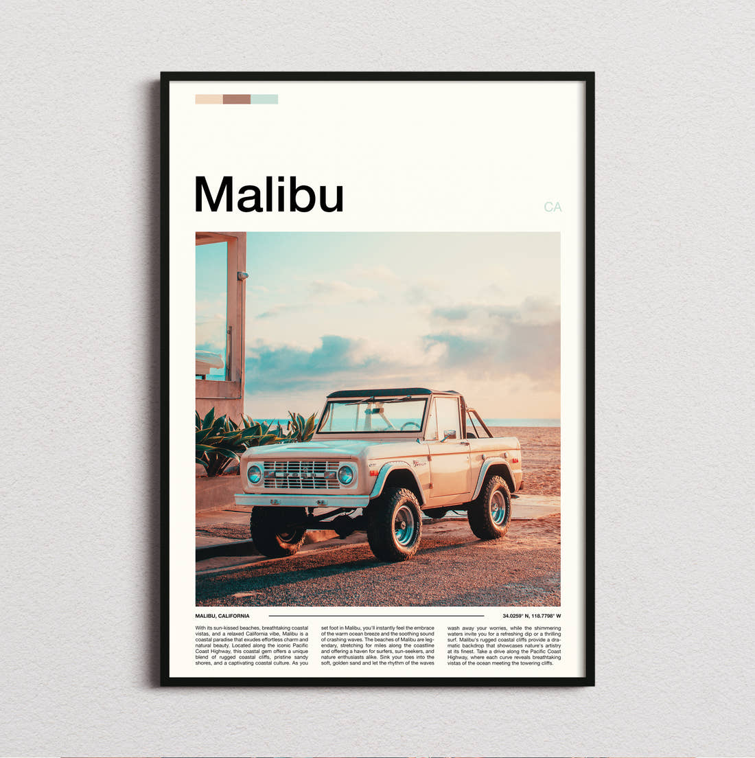 Malibu Vintage Pickup Truck Travel Print framed and photographed straight on