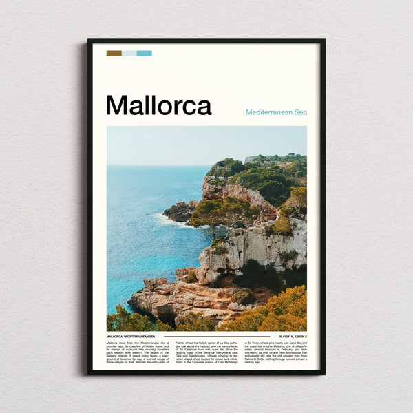Mallorca Limestone Sea Cliffs Travel Print framed and photographed straight on