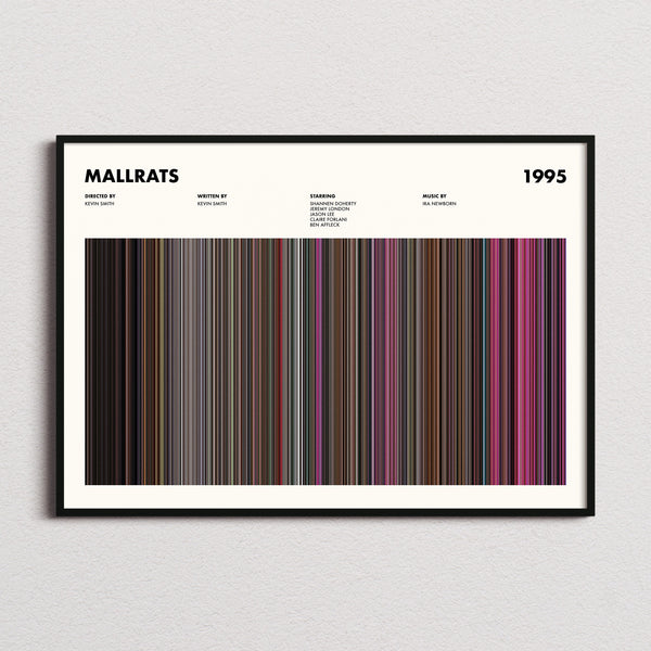 Mallrats Movie Barcode Poster framed and photographed straight on