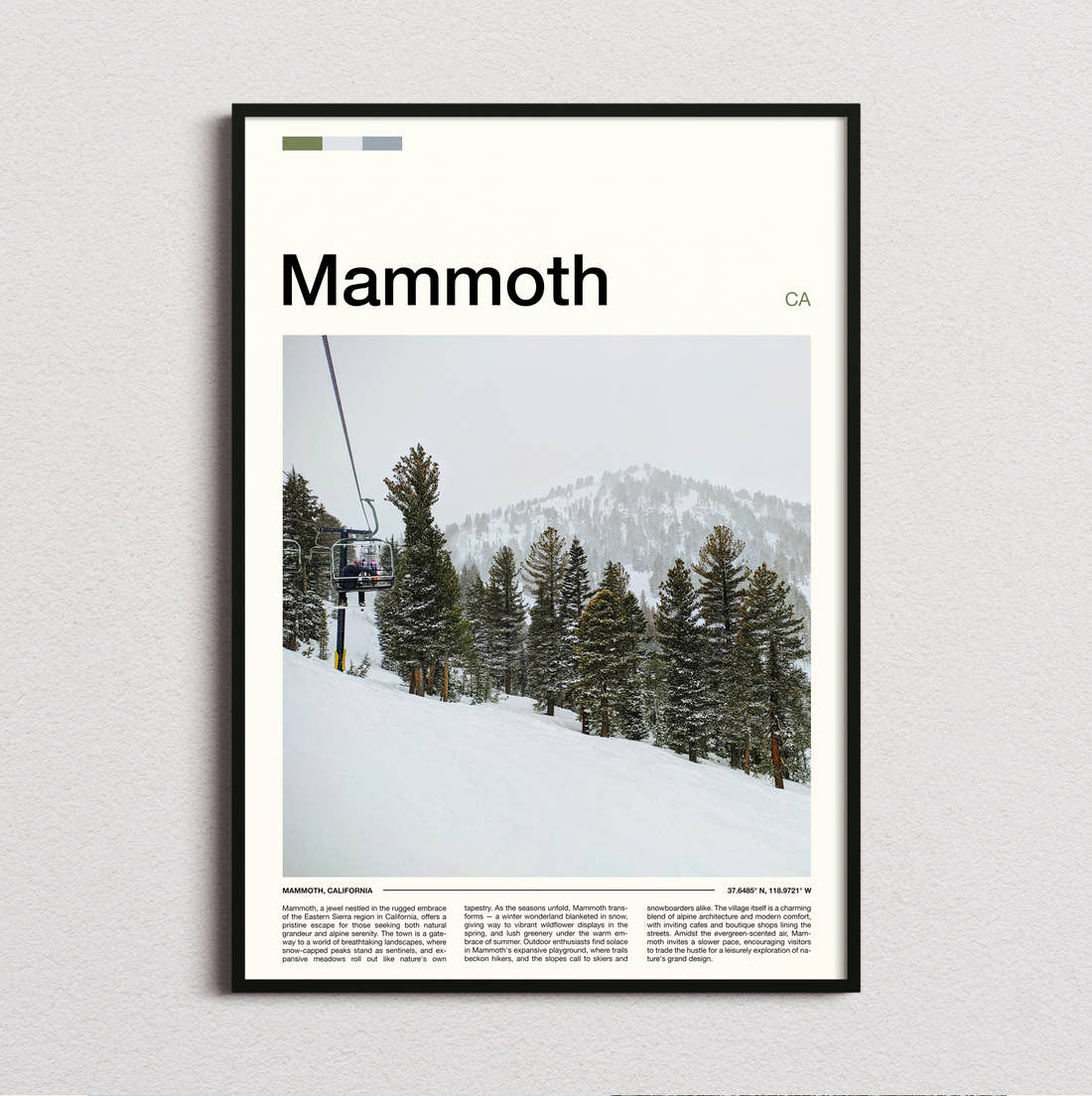 Mammoth Ski Lift Travel Print framed and photographed straight on