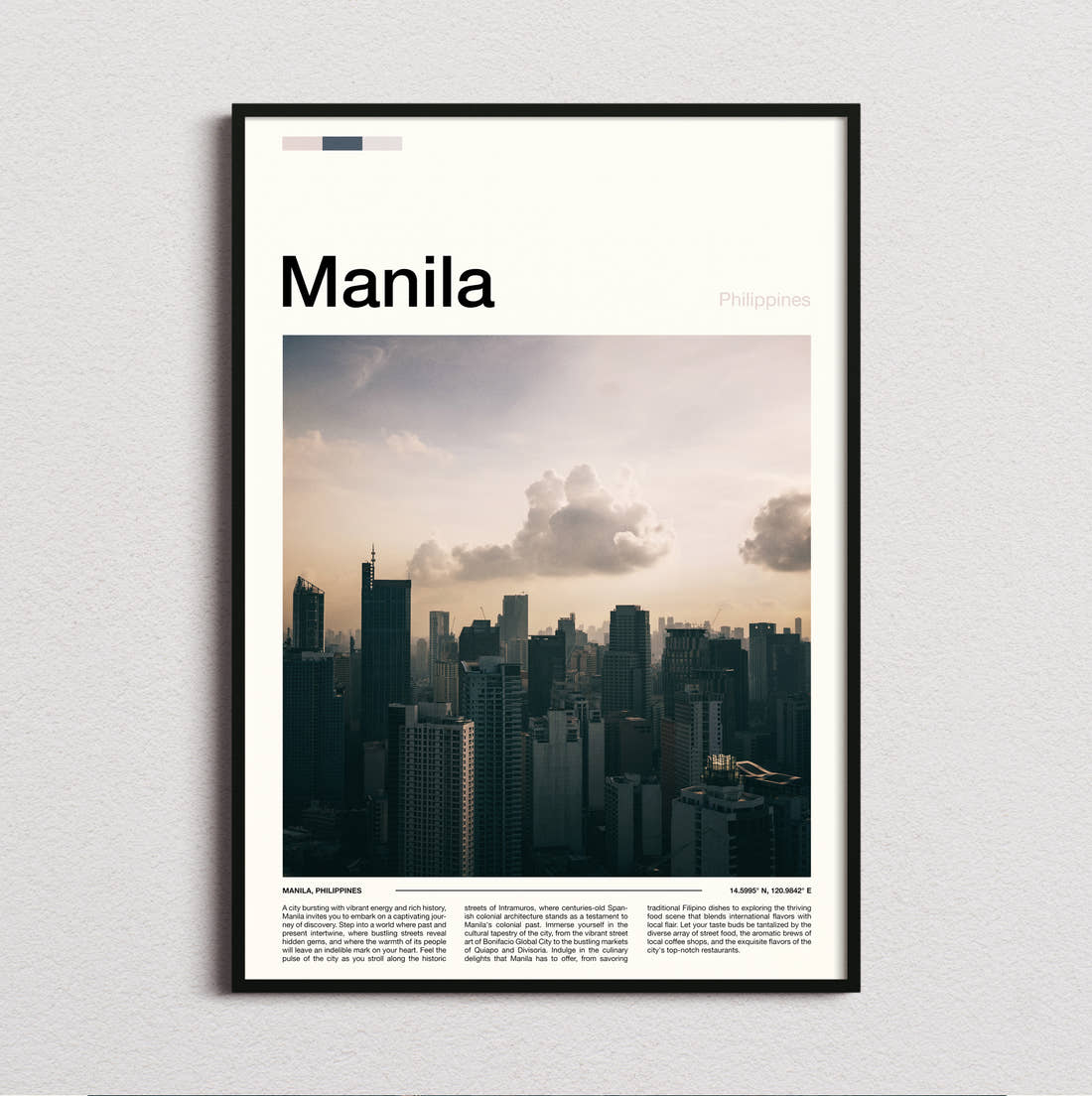 Manila Skyline Under Dark Clouds Travel Print framed and photographed straight on