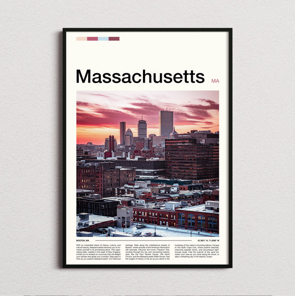 Massachusetts - Skyline At Sunset - Travel Print