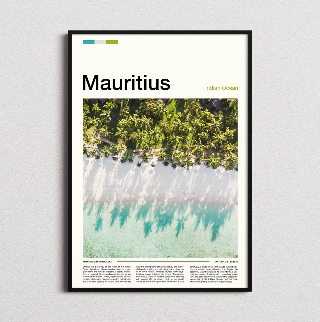Mauritius Palm Shadows On Sand Travel Print framed and photographed straight on