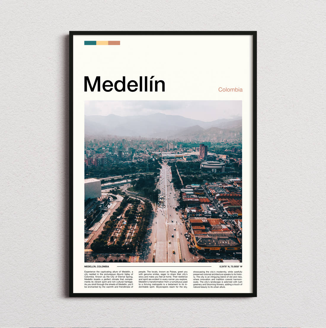Medellín Avenue Through The City Travel Print framed and photographed straight on