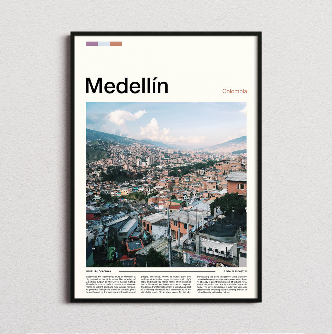 Medellín City In The Valley Travel Print framed and photographed straight on