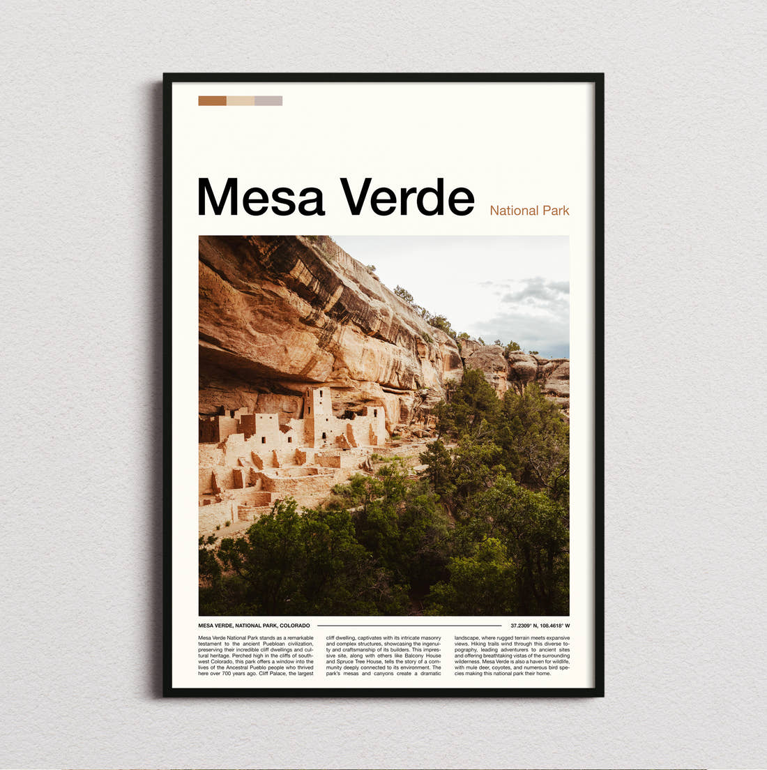 Mesa Verde Cliff Dwellings Travel Print framed and photographed straight on