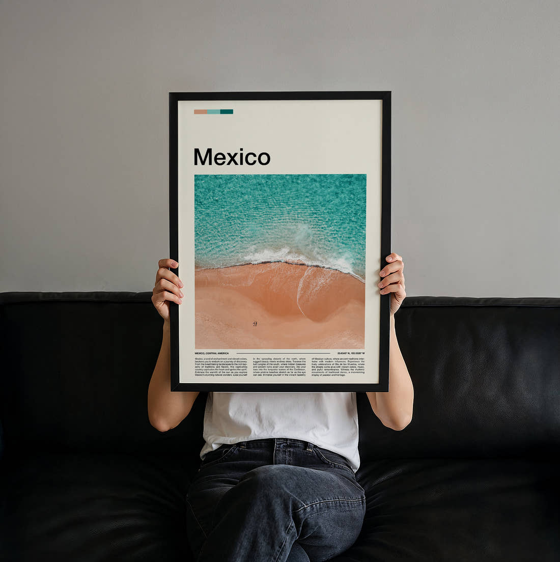 Mexico Waves On The Sand Travel Print held up by hand to show the size of the print