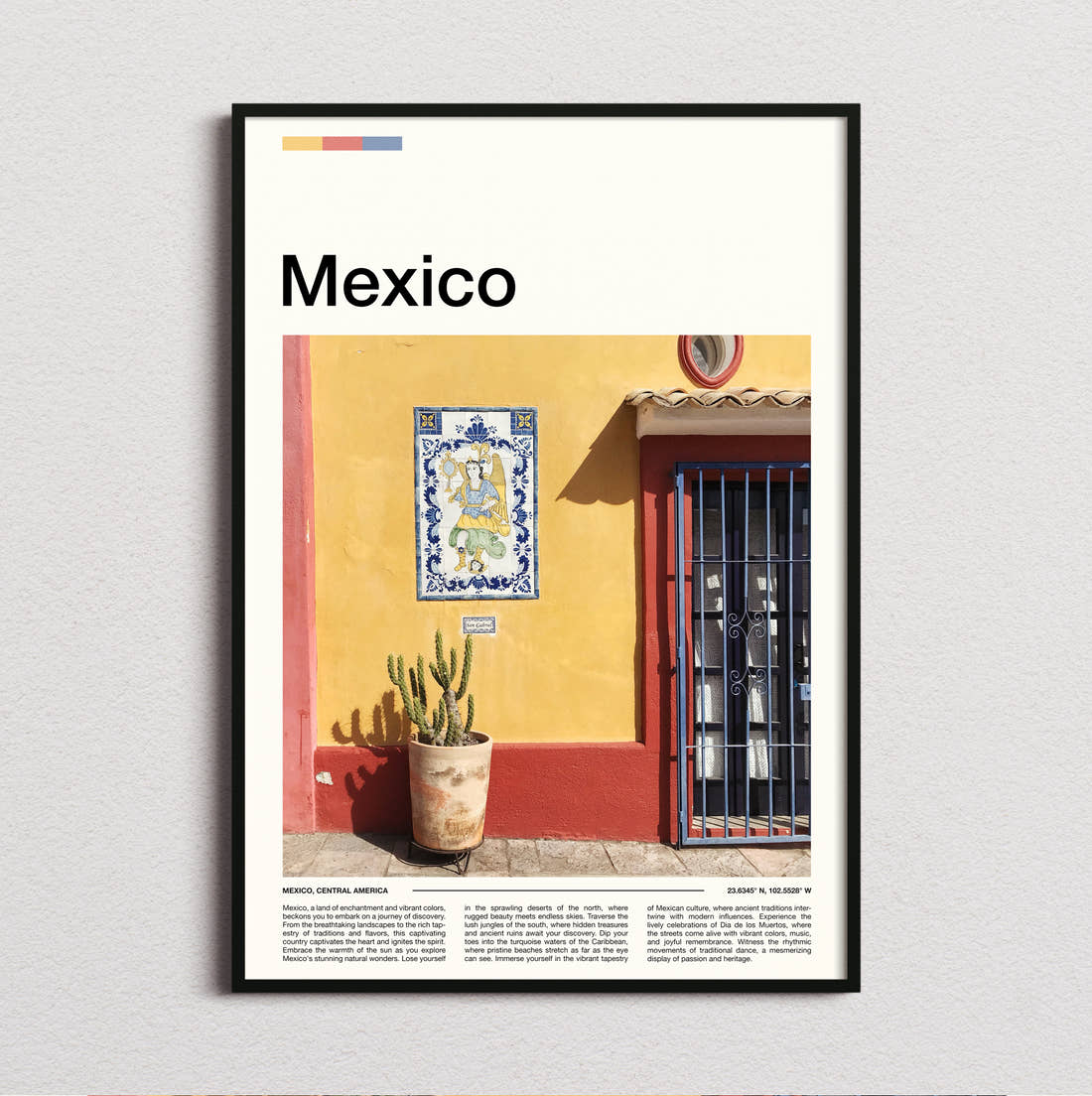 Mexico Cactus By Yellow Wall Travel Print framed and photographed straight on