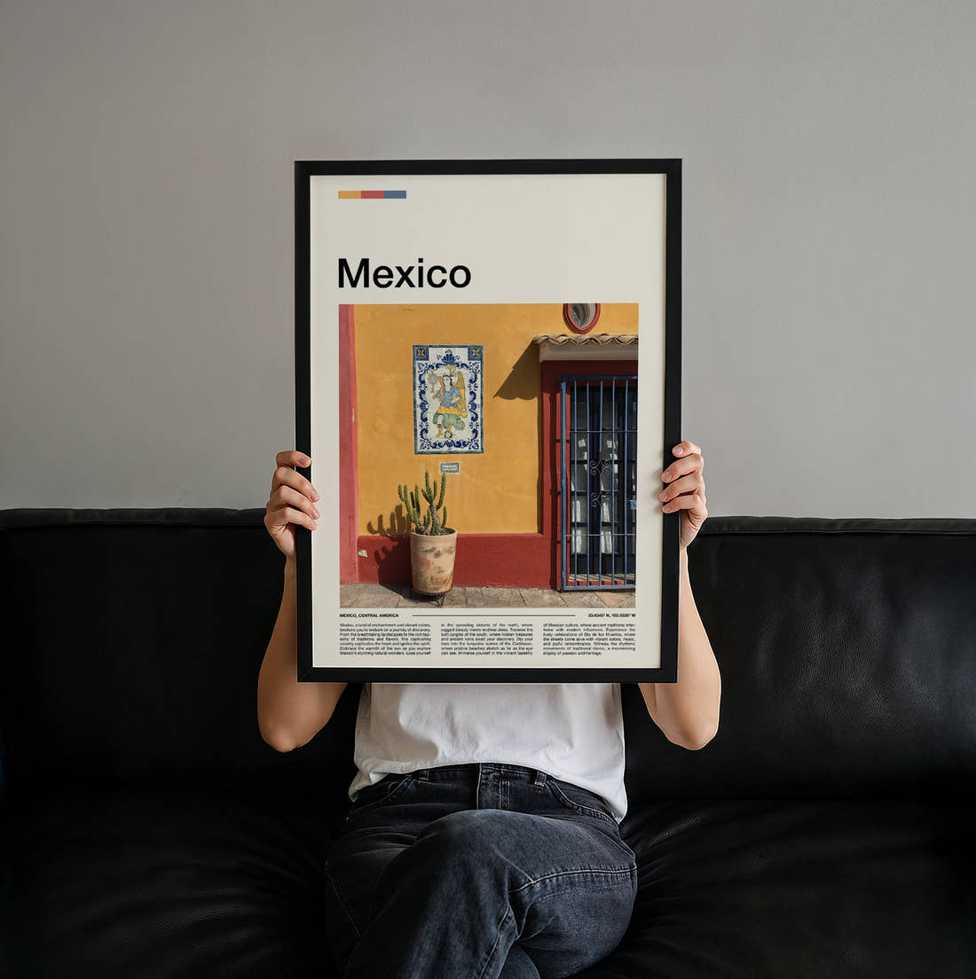 Mexico Cactus By Yellow Wall Travel Print held up by hand to show the size of the print
