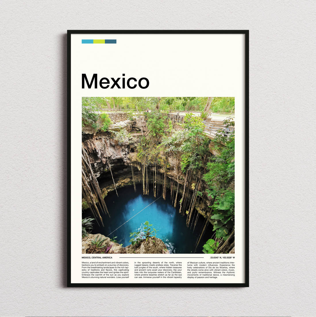 Mexico Cenote Travel Print framed and photographed straight on