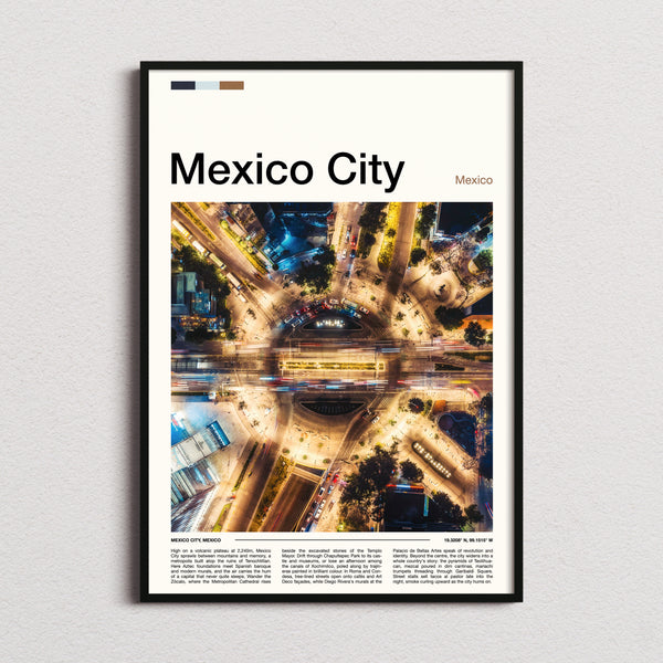 Mexico City Aerial Traffic Roundabout Travel Print framed and photographed straight on