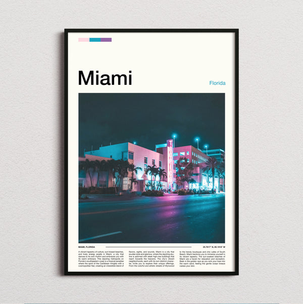 Miami - Neon Art Deco Building - Travel Print
