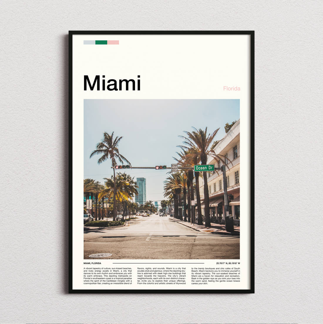 Miami Palm Lined Street Travel Print framed and photographed straight on