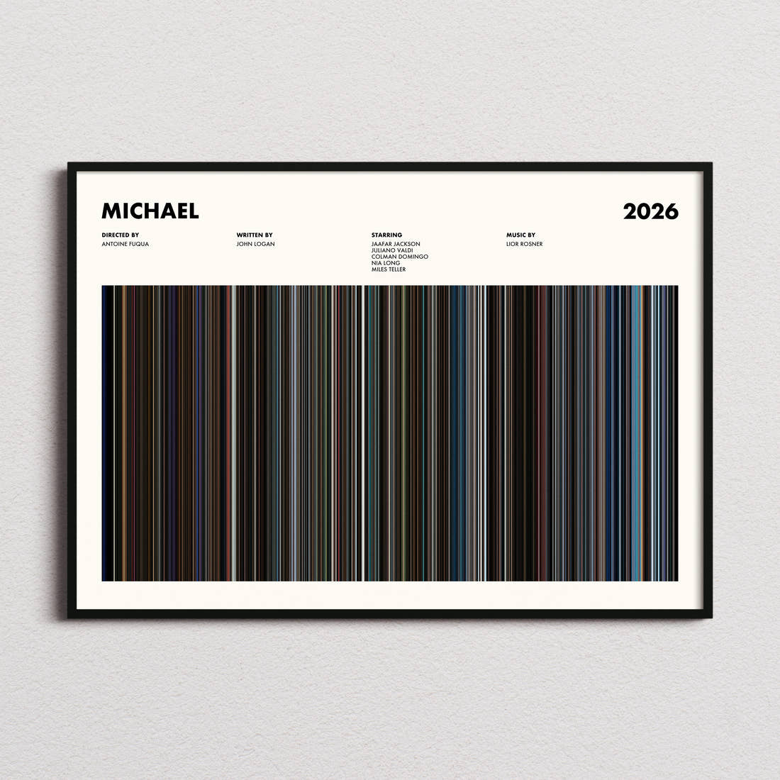 Michael Movie Barcode Poster framed and photographed straight on