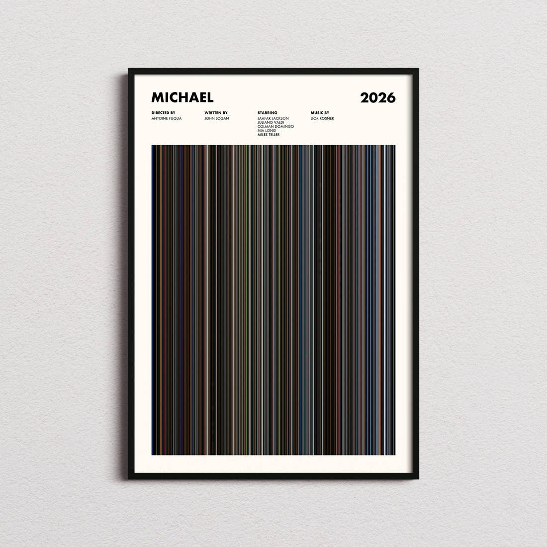 Michael Movie Barcode Poster framed on a plain studio wall