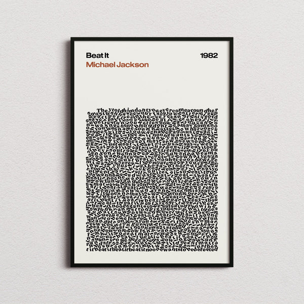 Michael Jackson Beat It Lyric Print in the cream colourway, framed