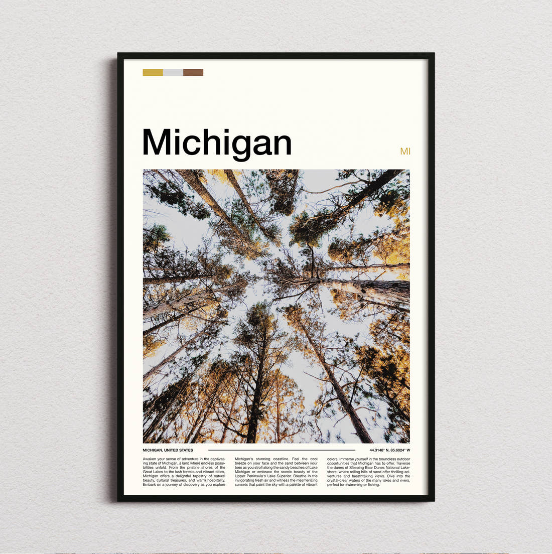 Michigan Treetops From Below Travel Print framed and photographed straight on