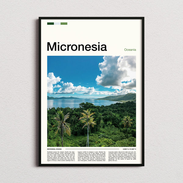 Micronesia Lagoon From Above Travel Print framed and photographed straight on