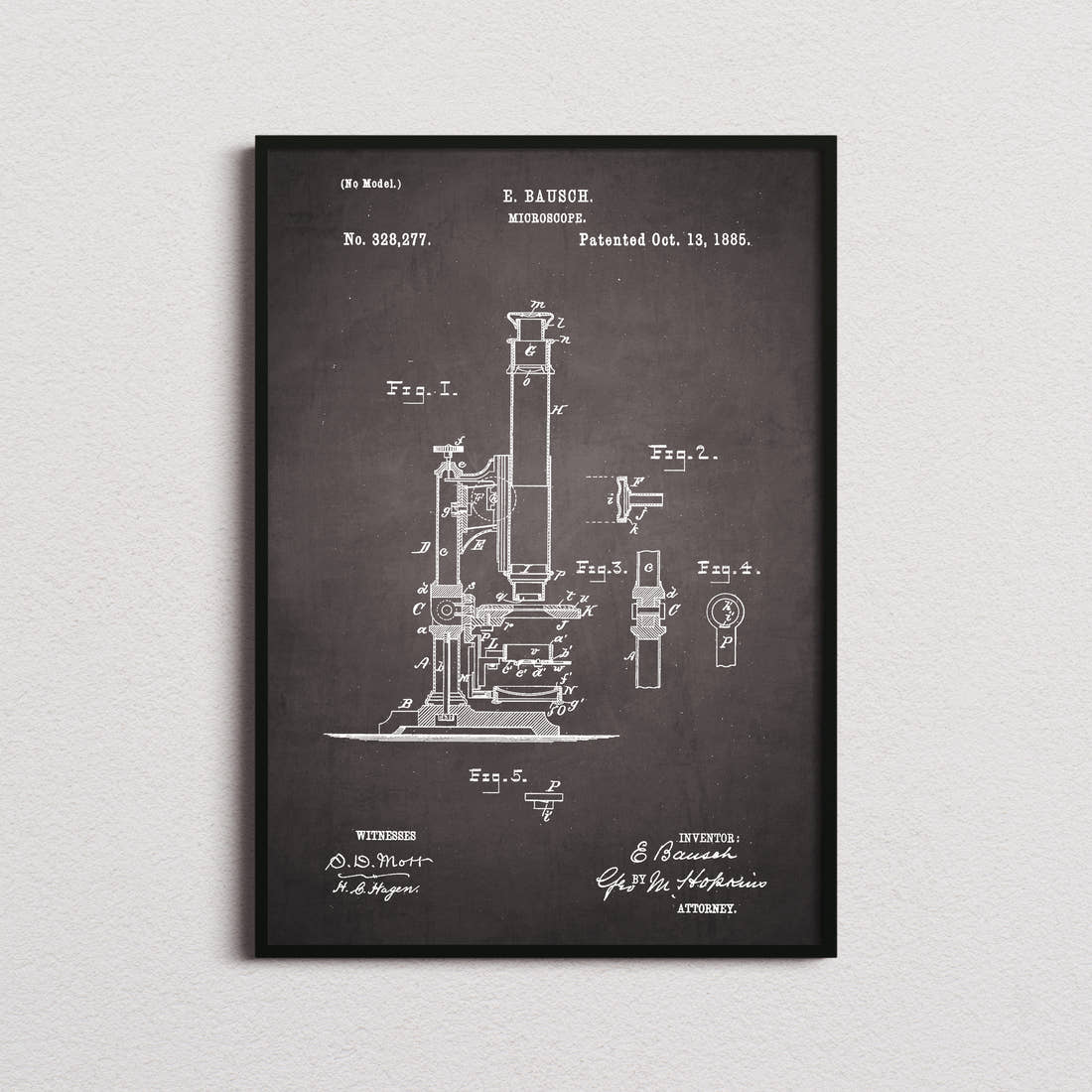 Microscope Patent Print in the blackboard colourway, framed