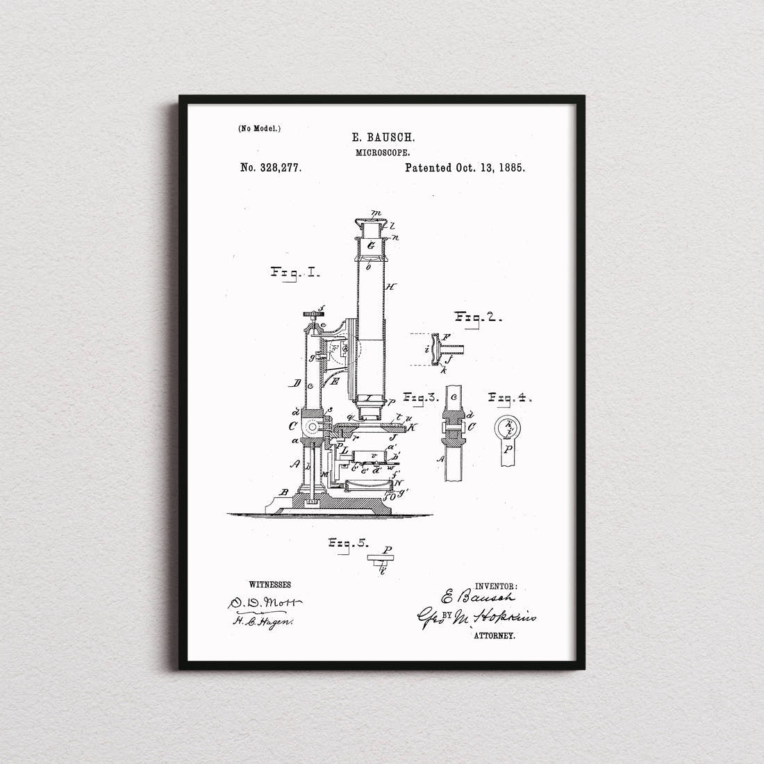 Microscope Patent Print in the white colourway, framed