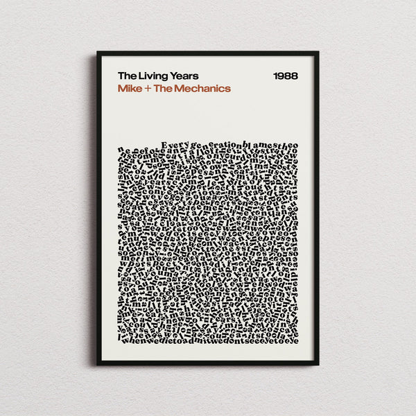 Mike and the Mechanics The Living Years Lyric Print in the cream colourway, framed