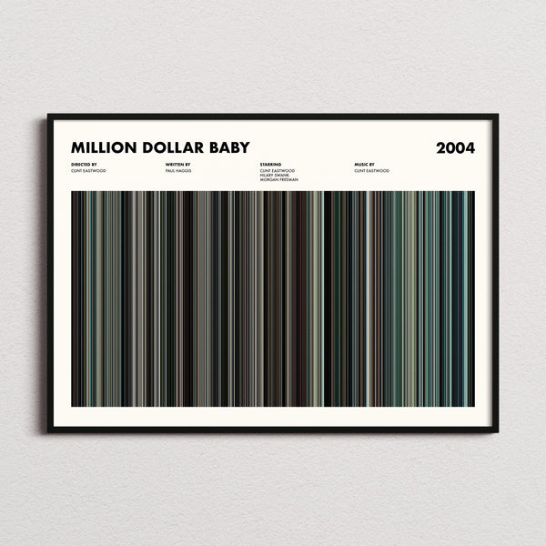 Million Dollar Baby Movie Barcode Poster framed and photographed straight on