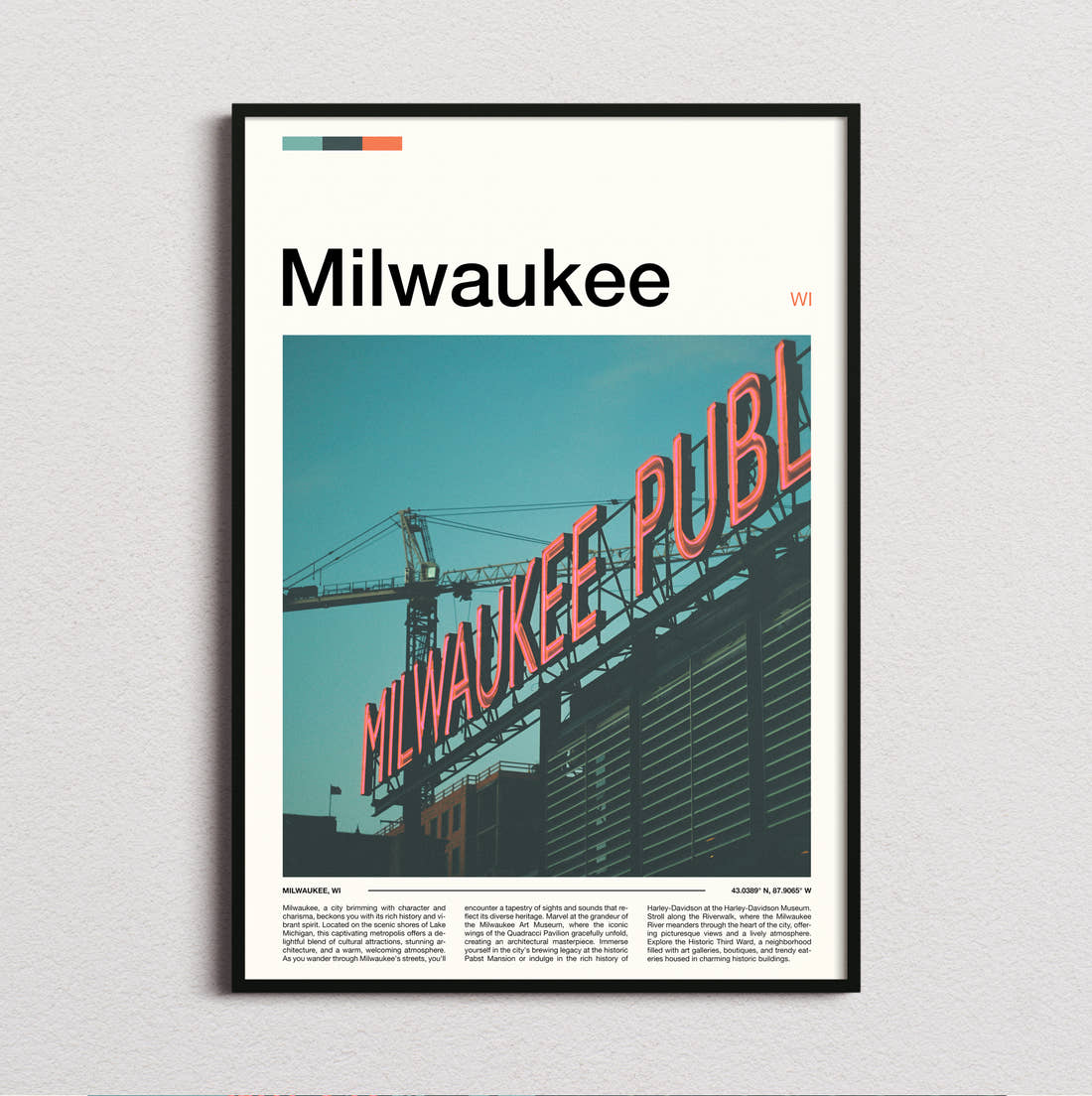 Milwaukee Public Market Sign Travel Print framed and photographed straight on