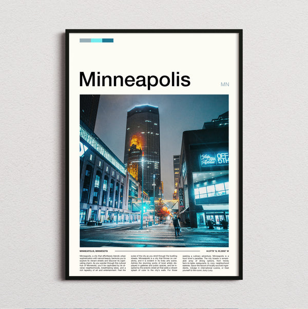 Minneapolis - Downtown Street At Night - Travel Print