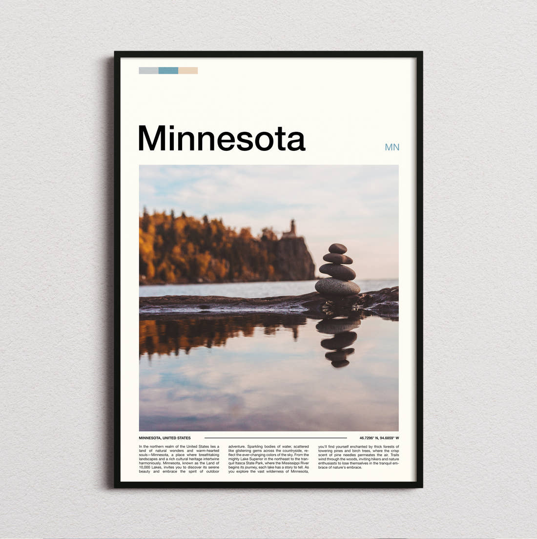 Minnesota Stacked Stones Travel Print framed and photographed straight on