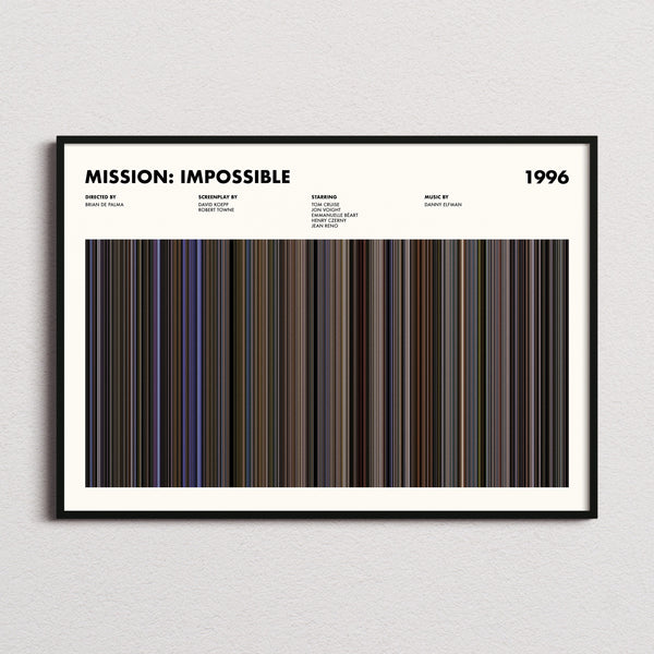 Mission: Impossible Movie Barcode Poster framed and photographed straight on