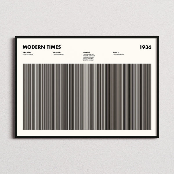 Modern Times Movie Barcode Poster framed and photographed straight on