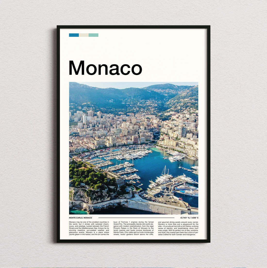 Monaco Harbour From Above Travel Print framed and photographed straight on