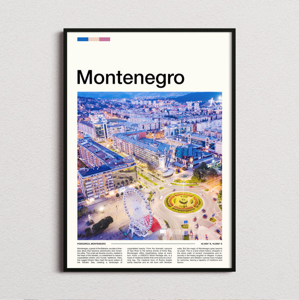 Montenegro - Aerial City At Night - Travel Print