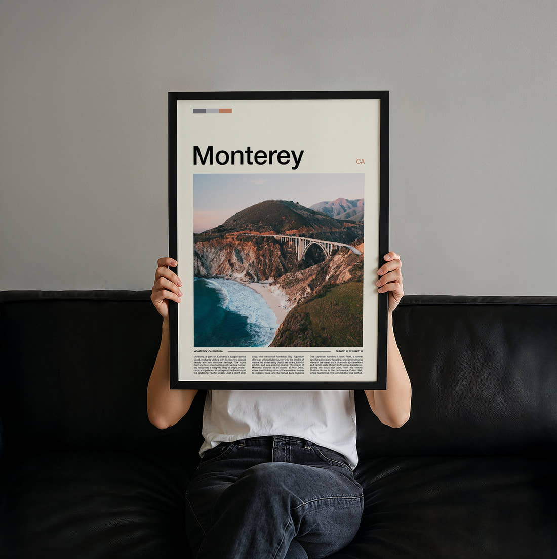 Monterey Bixby Creek Bridge Travel Print held up by hand to show the size of the print