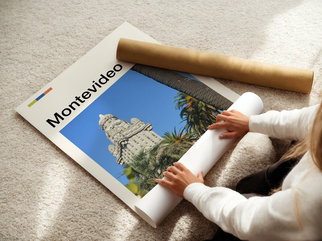 Montevideo Palacio Salvo Travel Print being unrolled from its postal tube