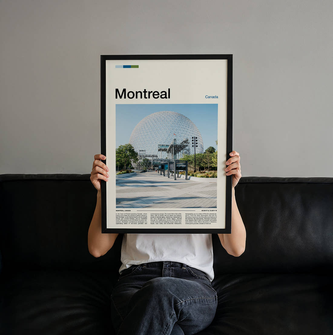 Montreal Biosphere Dome Travel Print held up by hand to show the size of the print
