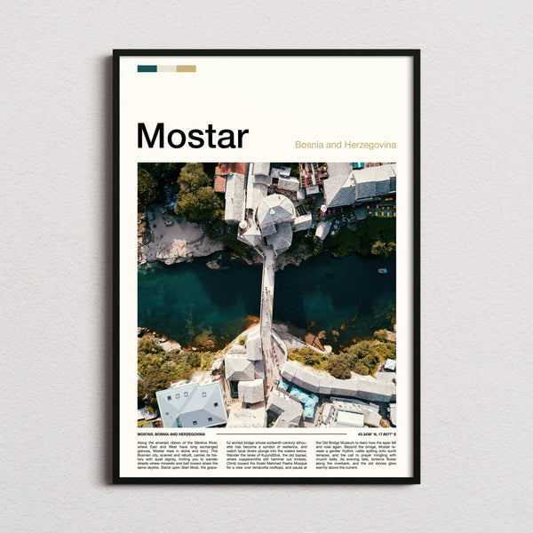 Mostar Old Bridge From Above Travel Print framed and photographed straight on