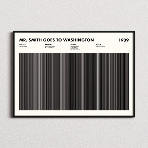 Mr Smith Goes To Washington Movie Barcode Poster framed and photographed straight on