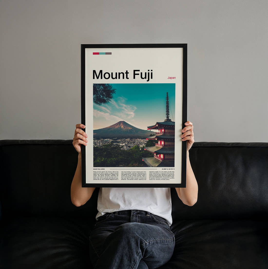 Mount Fuji Chureito Pagoda Travel Print held up by hand to show the size of the print