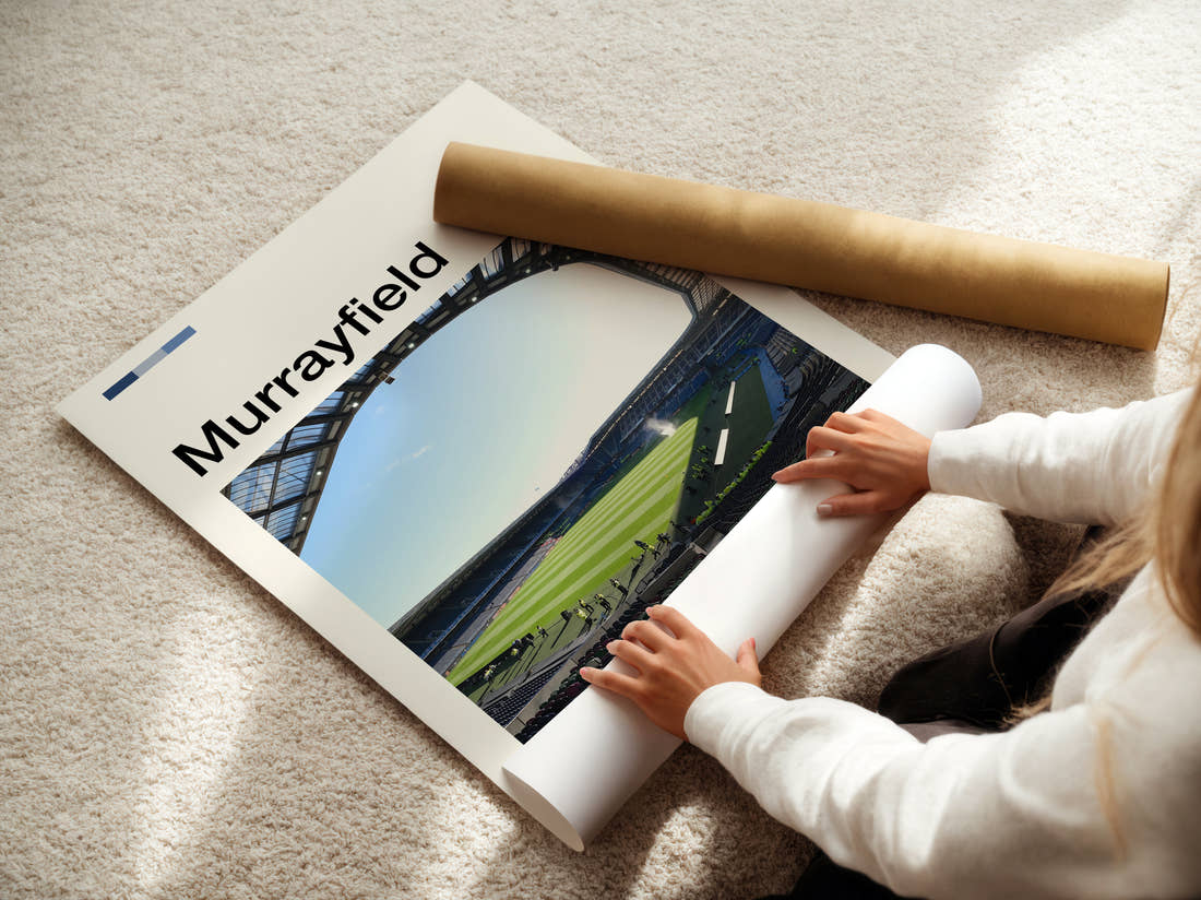 Murrayfield Stadium Print being unrolled from its postal tube