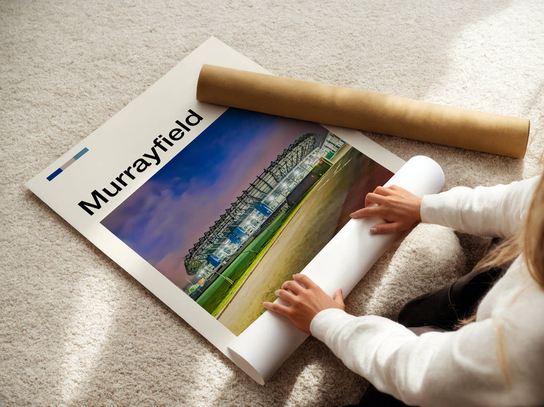 Murrayfield Stadium Print being unrolled from its postal tube