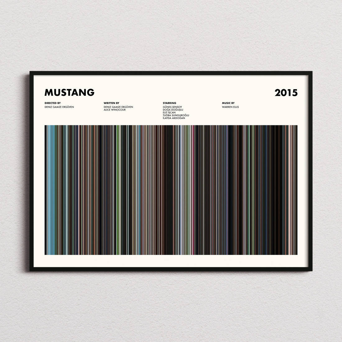 Mustang Movie Barcode Poster framed and photographed straight on
