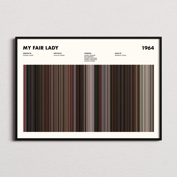 My Fair Lady Movie Barcode Poster framed and photographed straight on