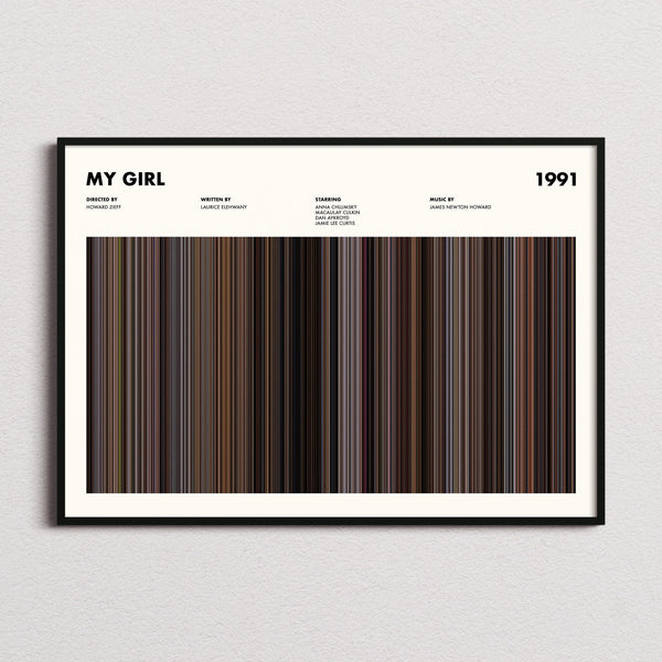 My Girl Movie Barcode Poster framed and photographed straight on