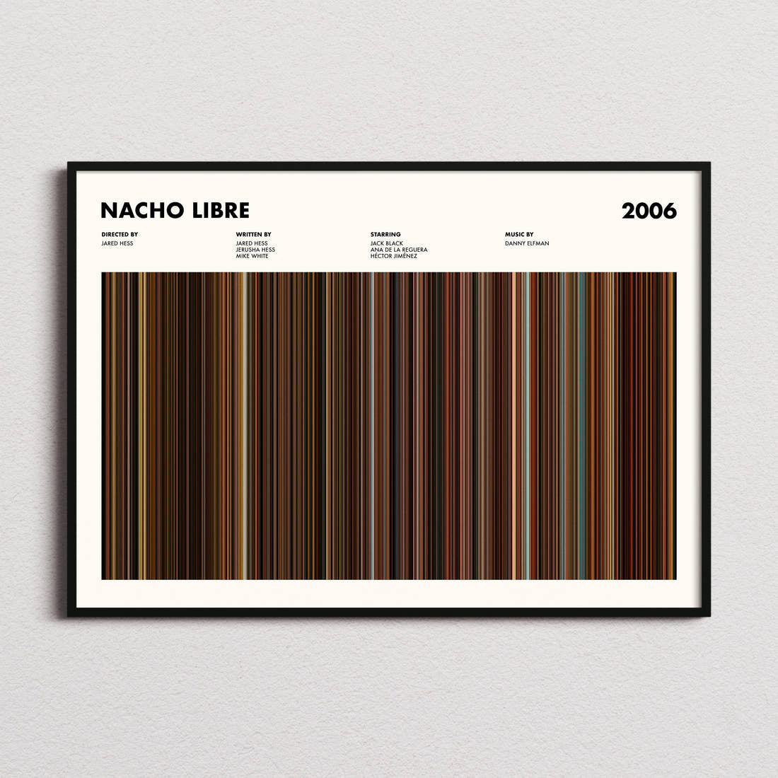Nacho Libre Movie Barcode Poster framed and photographed straight on