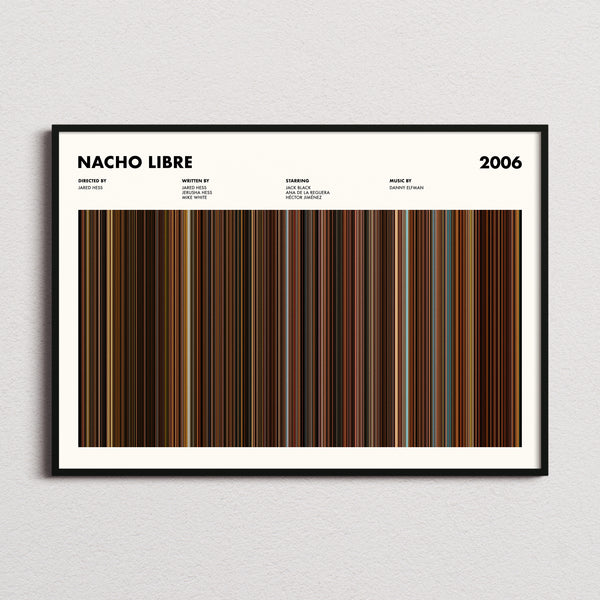 Nacho Libre Movie Barcode Poster framed and photographed straight on