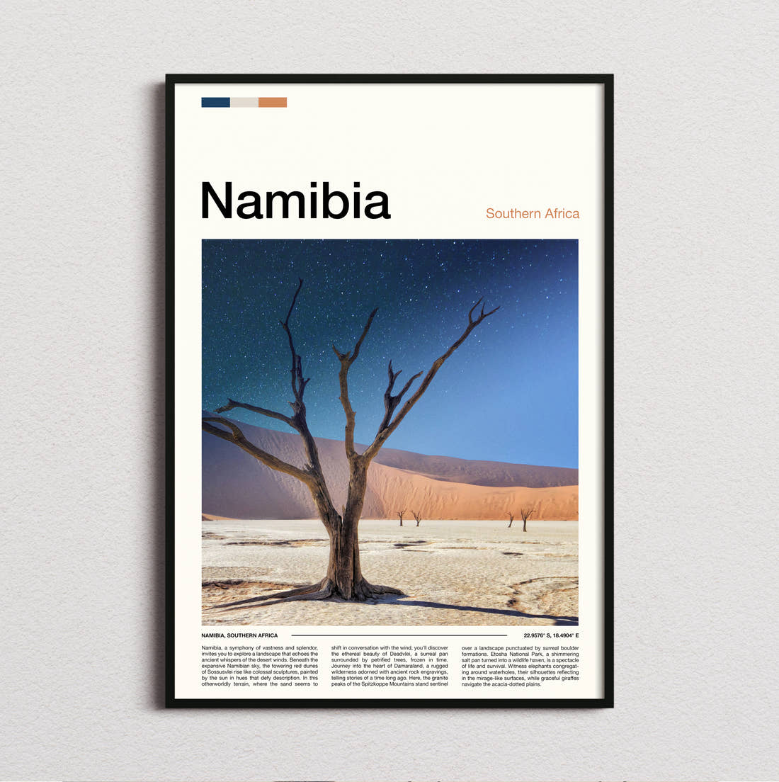 Namibia Dead Desert Tree Travel Print framed and photographed straight on