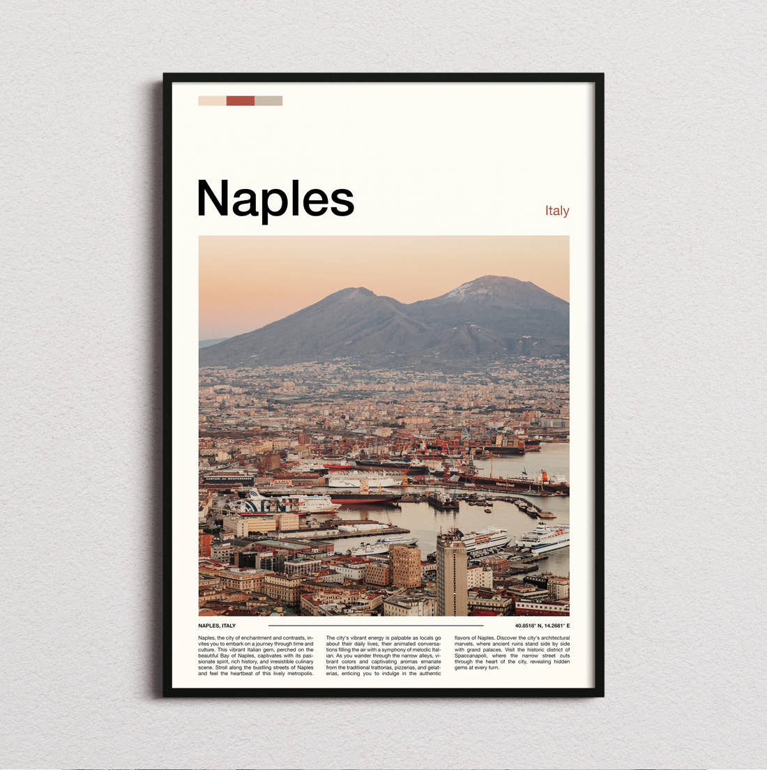 Naples Mount Vesuvius At Sunset Travel Print framed and photographed straight on