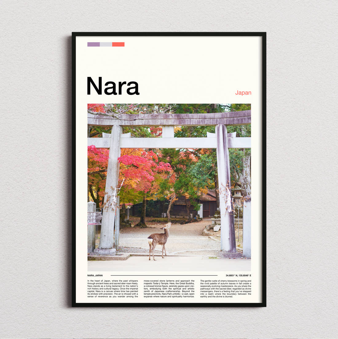 Nara Deer By Torii Gate Travel Print framed and photographed straight on